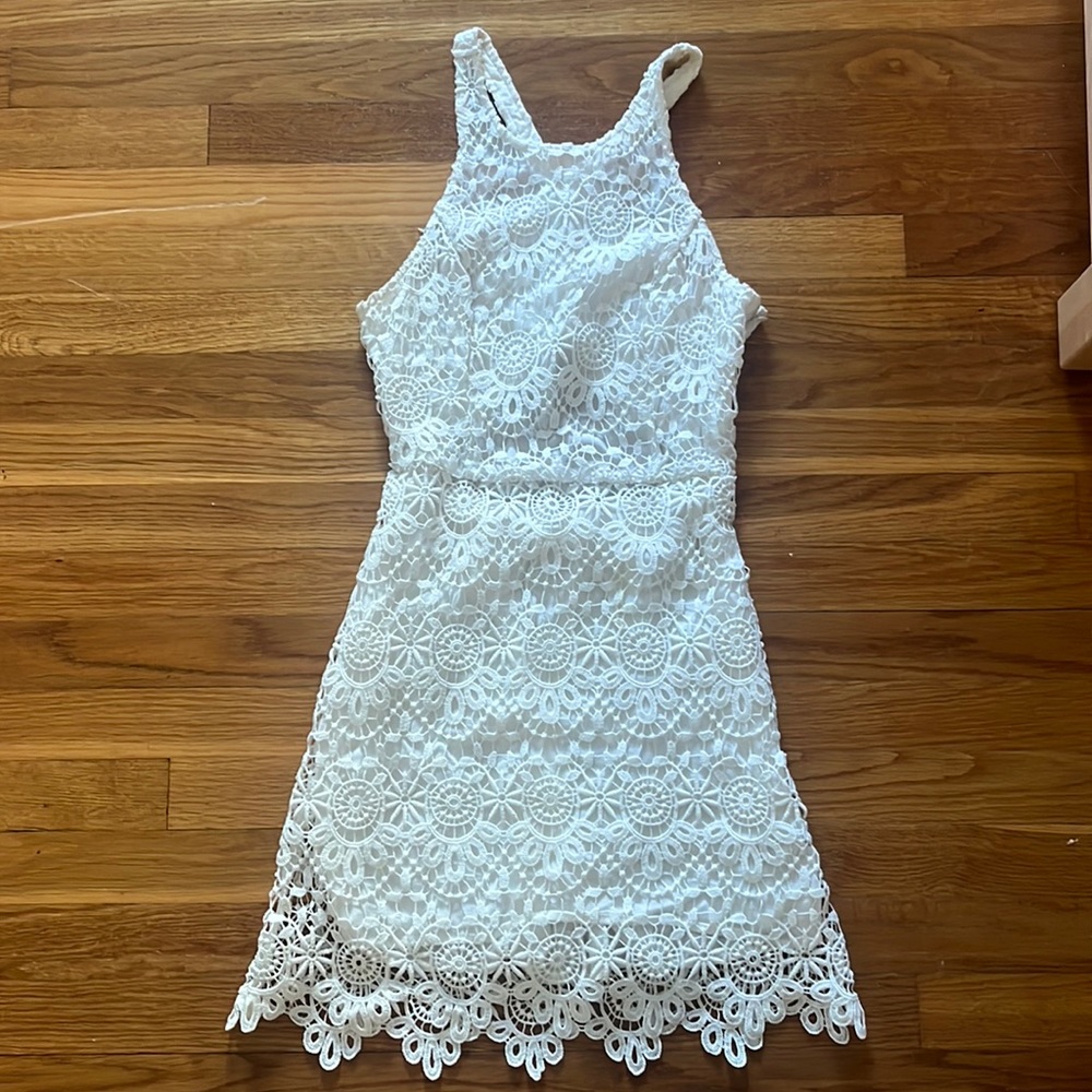 Hollister white lace high neck open back dress